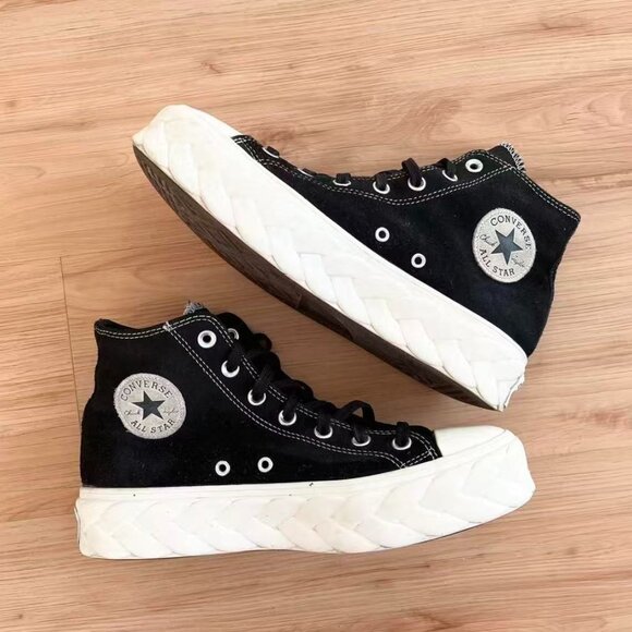 Converse All Star Runway Braided Shoes Womens 9.0 US Black Suede Platform Sneake - Picture 1 of 8